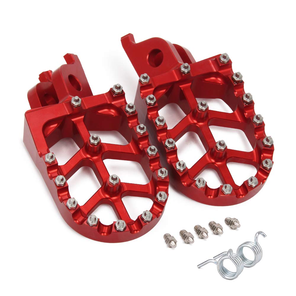 Motorcycle Foot Pegs Wide Foot Pedals Footrests Compatible To CR125R CR250R CRF150R CRF250R CRF250X CRF450R CRF450X CRF250L CRF250RALLY KX250F KX450F Dirt Bike RED