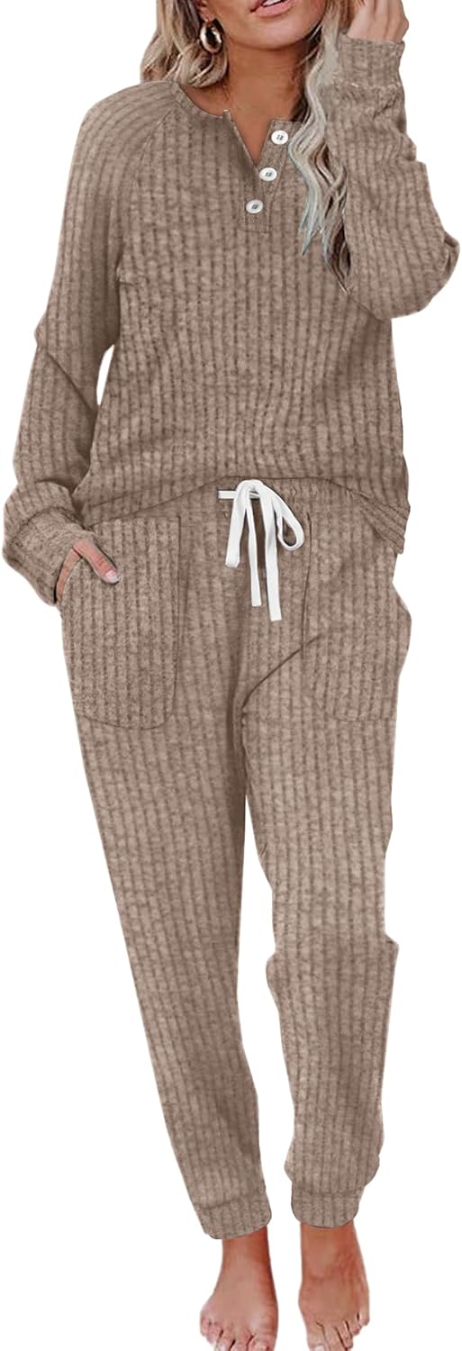 WIHOLL Two Piece Outfits for Women Lounge Sets Button Down Sweatshirt Sweatpants Sweatsuits Set with Pockets WIHOLL Two Piece Outfits for Women Lounge Sets Button Down Sweatshirt Sweatpants Sweatsuits Set with Pockets
