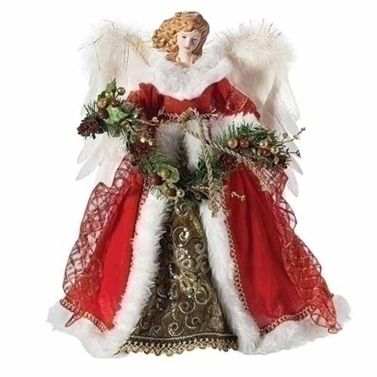 Cimier de sapin ange rouge et blanc 41,9 cm haute couture pour une decoration de Noel grandiose
