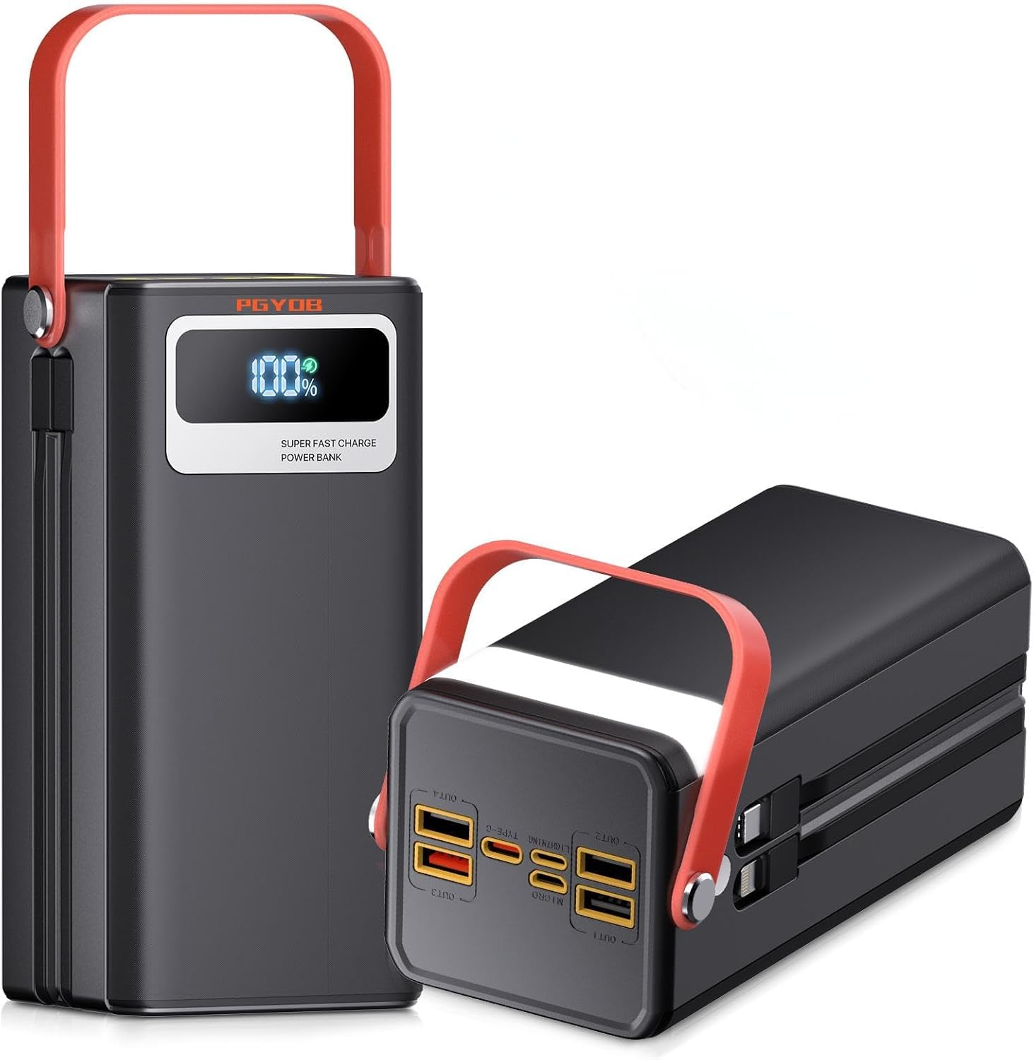 PGYOB Portable Power Station 166Wh 22 5W Fast Charging Power Bank with Built-in Cables for iPhone Android MacBook