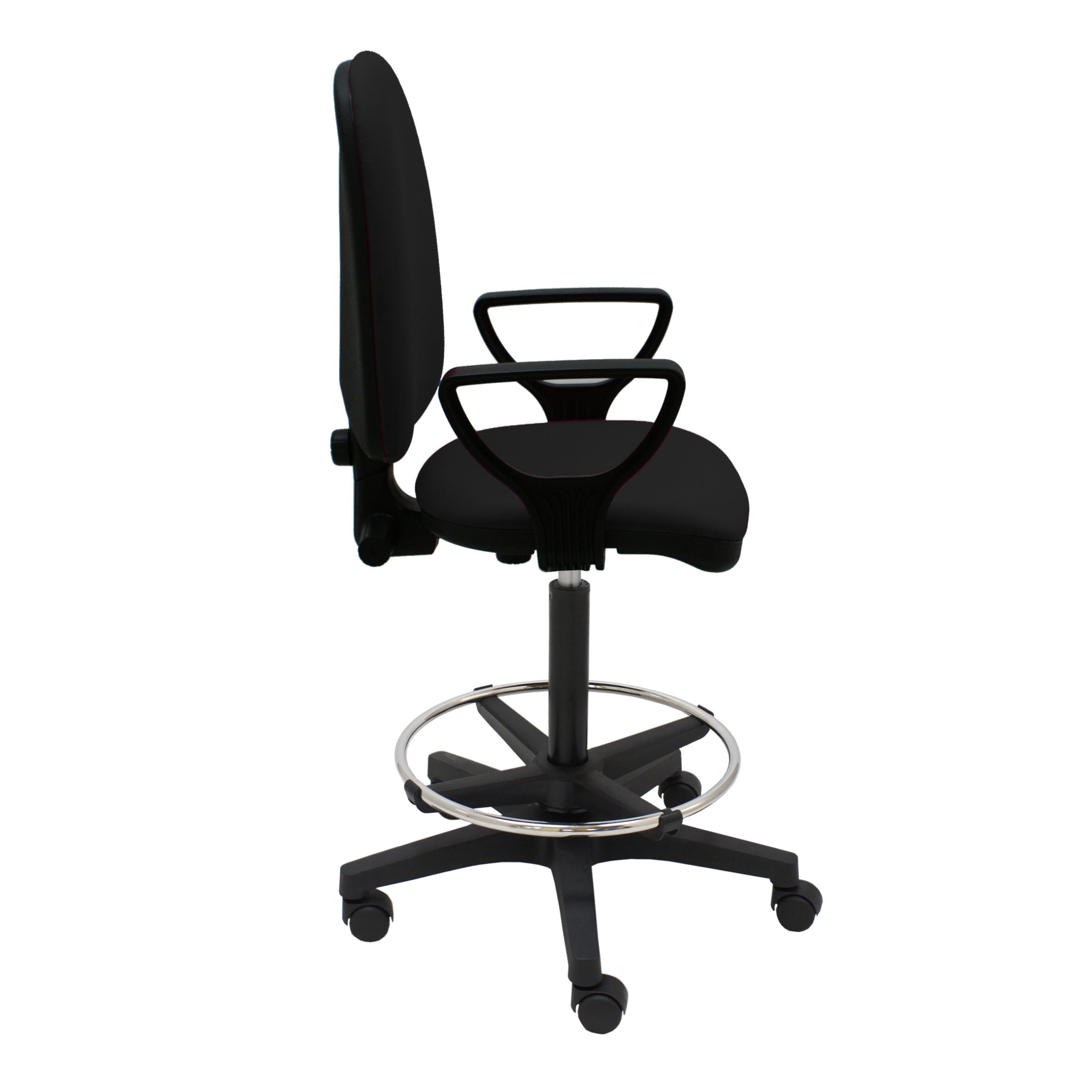 La Silla de Claudia LSC Taburete Giratorio Ergonómico/Mod Torino (Respaldo y Reposapiés Regulable) - con Brazos Fijos y Ruedas. (Negro)