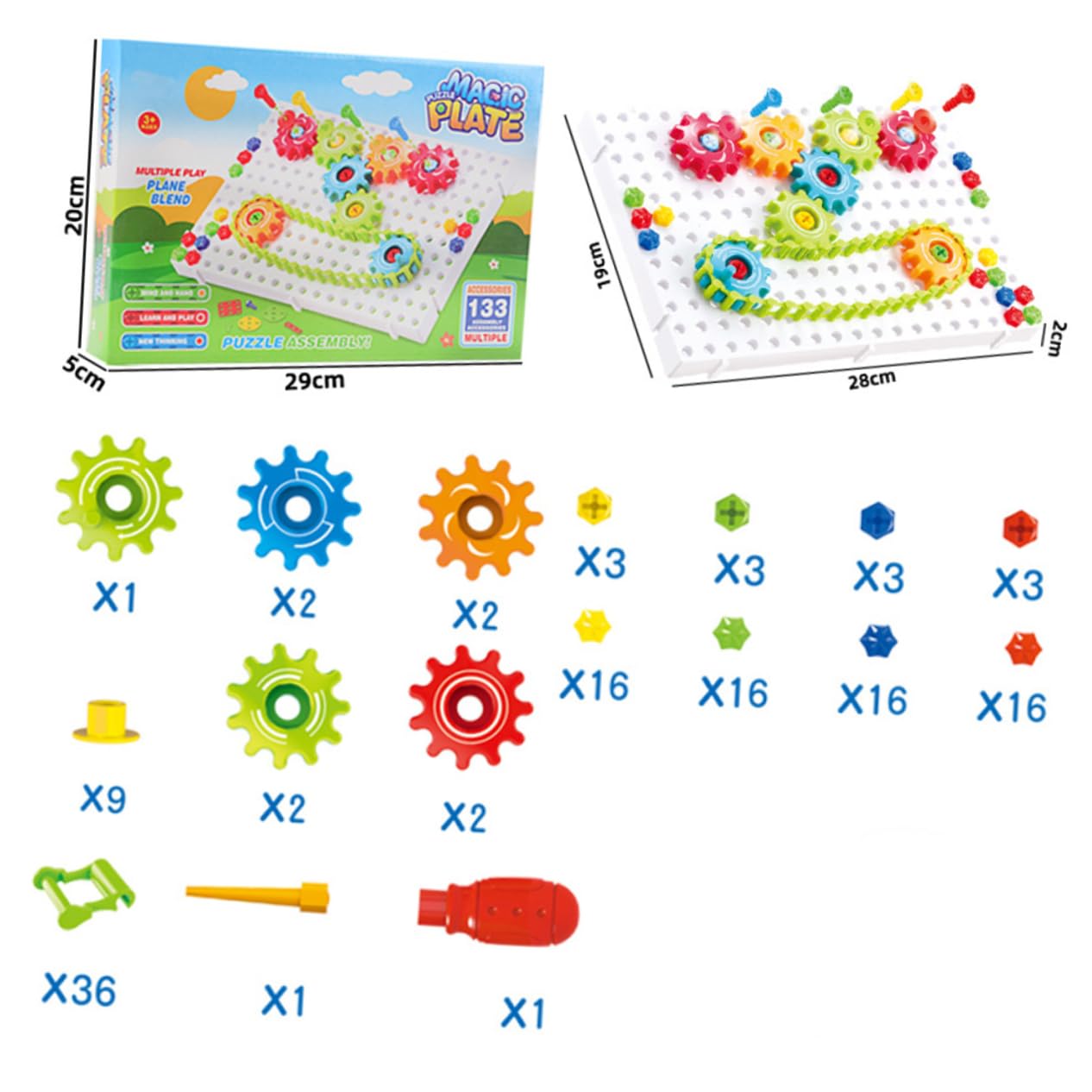 Milisten 1 Set DIY Wheel Chain for Creative Assemble Disassemble Gear Chain Plate Toolbox Skill Development for Imagination