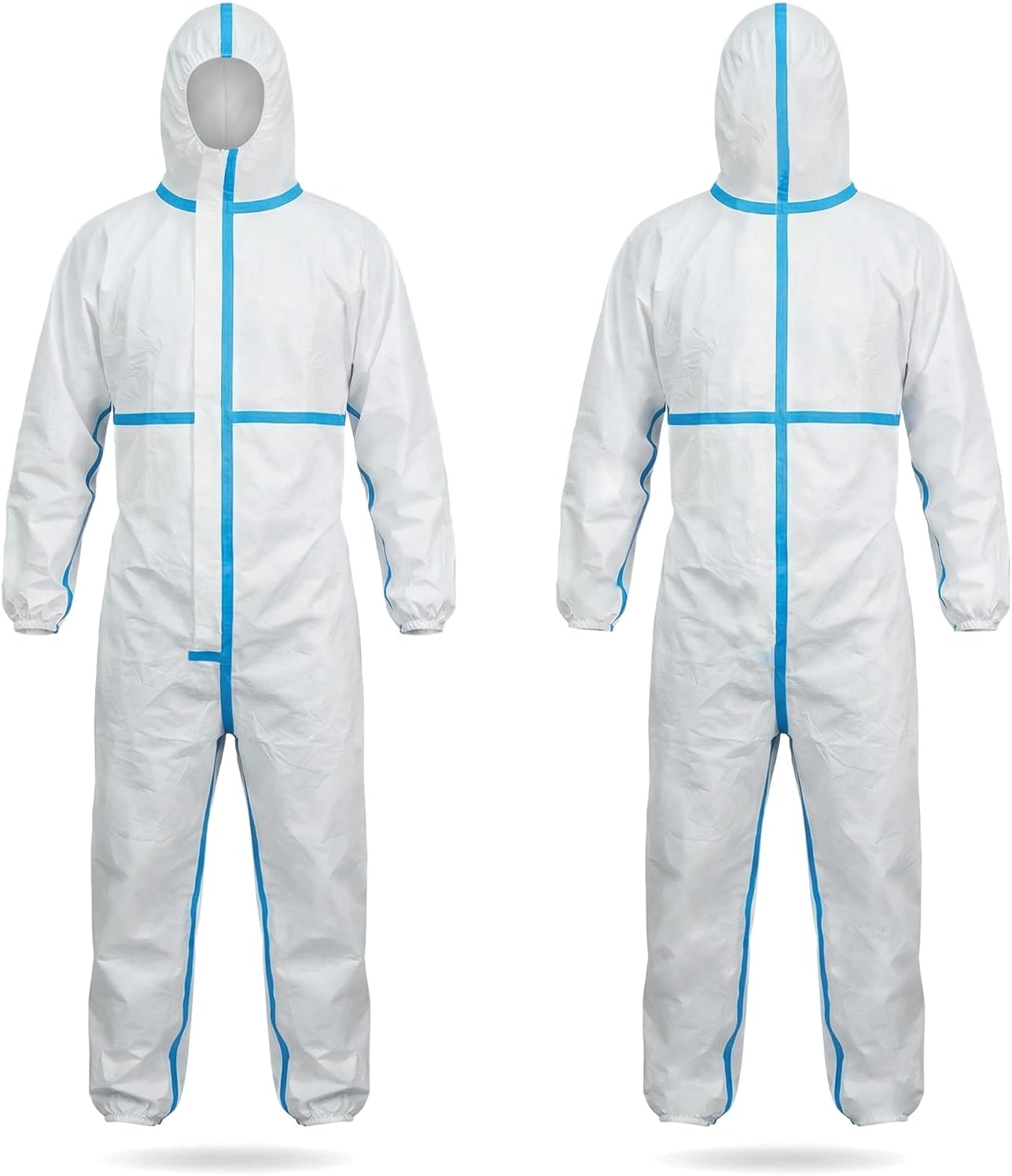 Disposable Hazmat Coveralls with Hood as Paint suit/Lab coveralls,Full Body Coverage with High Mobility,Unisex,White