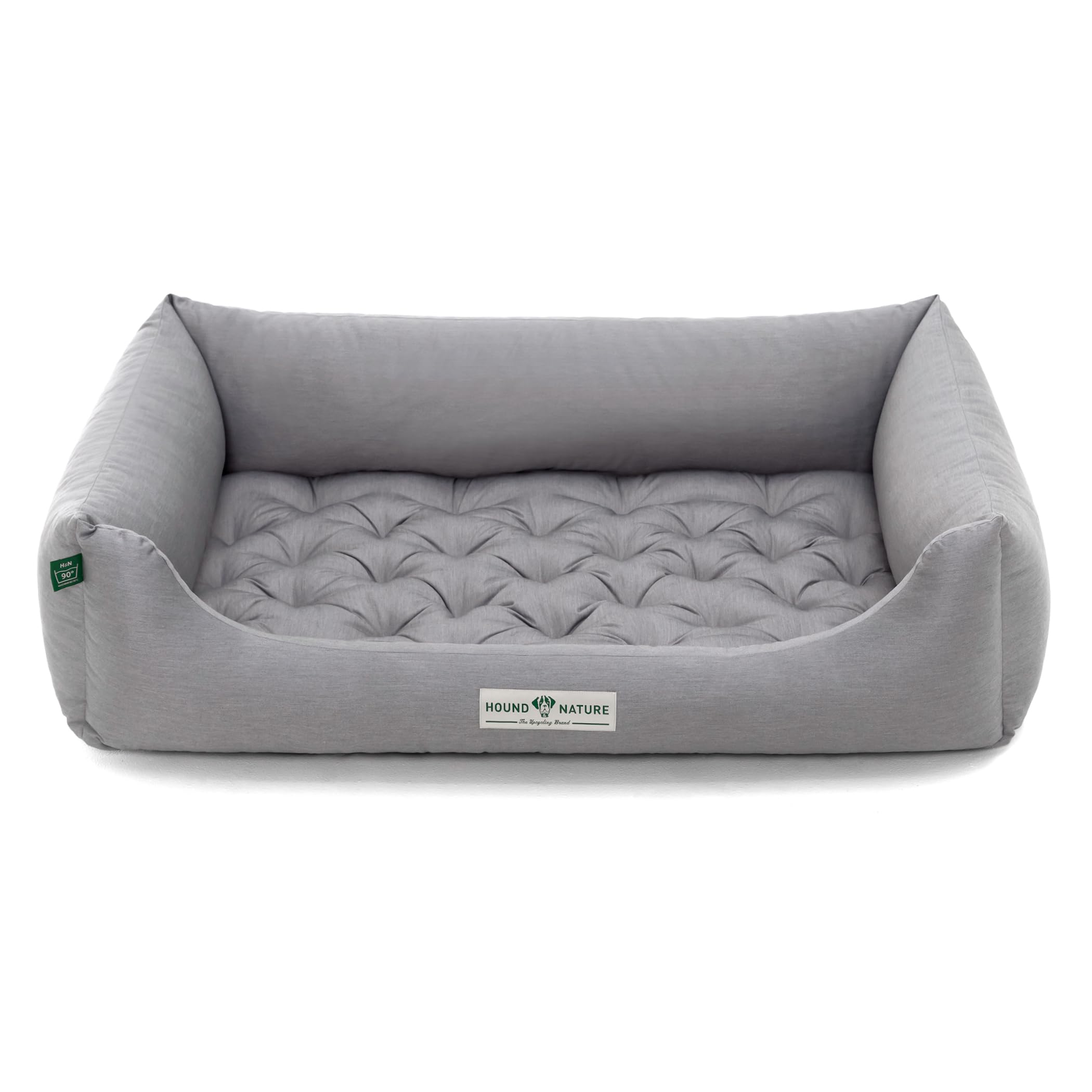 HOUND & NATURE Letto per cani ecologico Zermatt | Ortopedico / Duro | Taglia L per cani di taglia grande – Morbida cuccia lavabile con reversibile, cuscino (lunghezza – 105 x 75 cm, grigio chiaro)