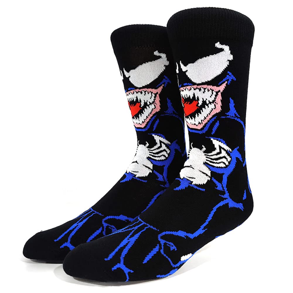EZB Superhero Character Crew Socks | Gift Idea for Men | Size 6-11 | Venom - Black