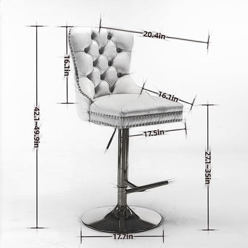 Miniatura 2 de Juego de 4 taburetes de bar giratorios, ajustables, altura de encimera, cojín grueso, anillo de tracción y ribete de cabezas de clavos, de