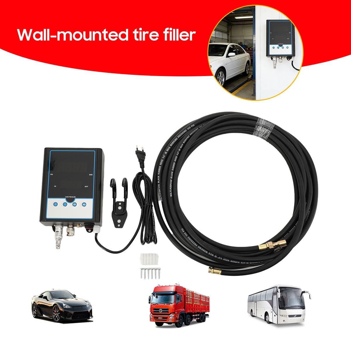 Wandmontierter Reifenfüller, 65W Reifenfüllgerät Elektronischer