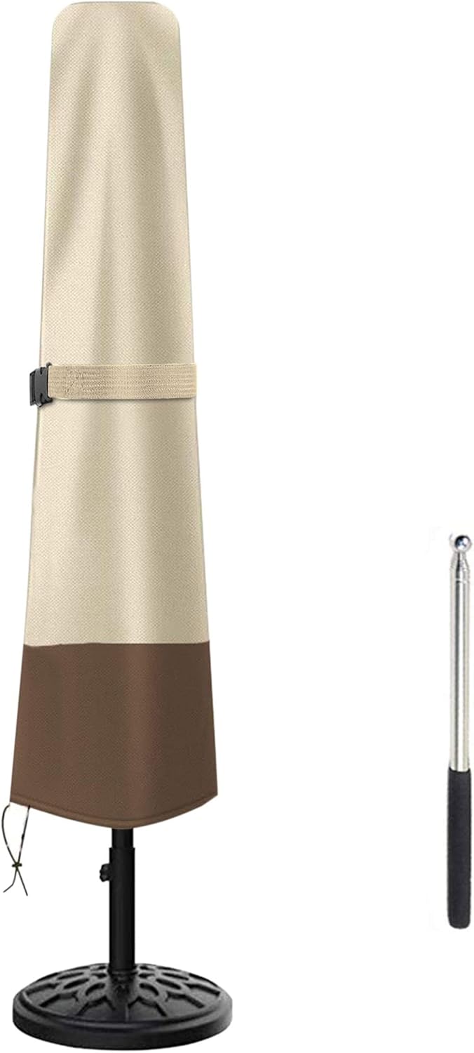 Patio Umbrella Cover - Heavy Duty 600D Oxford, Waterproof, Fits 7ft to 10ft Umbrellas, Outdoor Garden Parasol Cover with Push Rod, Beige & Brown Beige&Brown