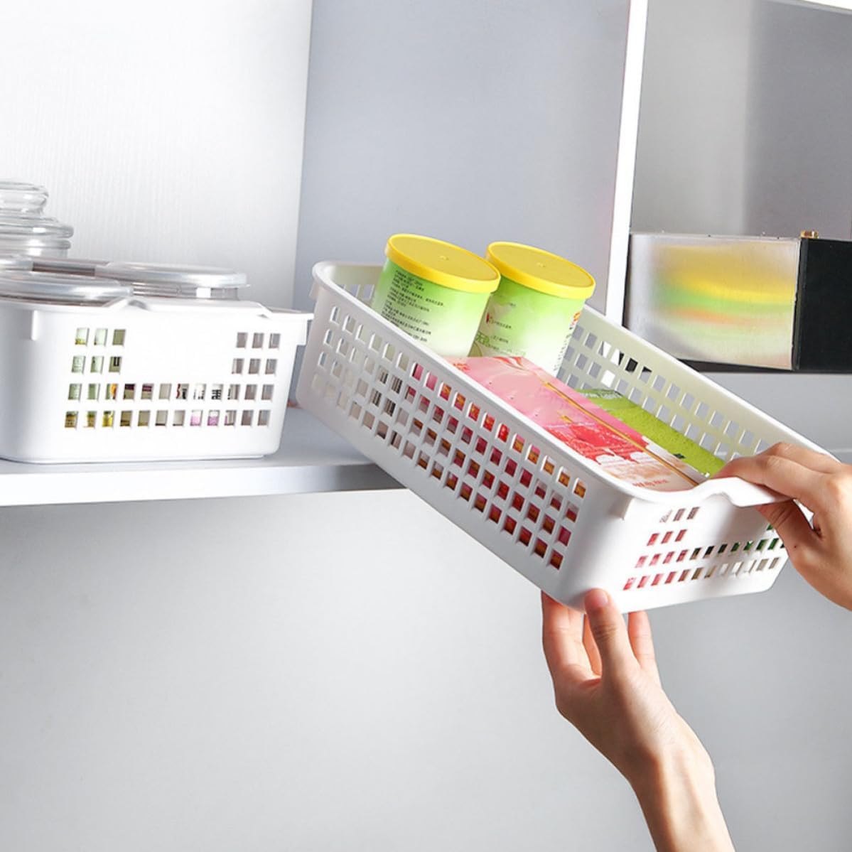 3pcs White Plastic Storage Basket for Desktop, Towels, Magazines