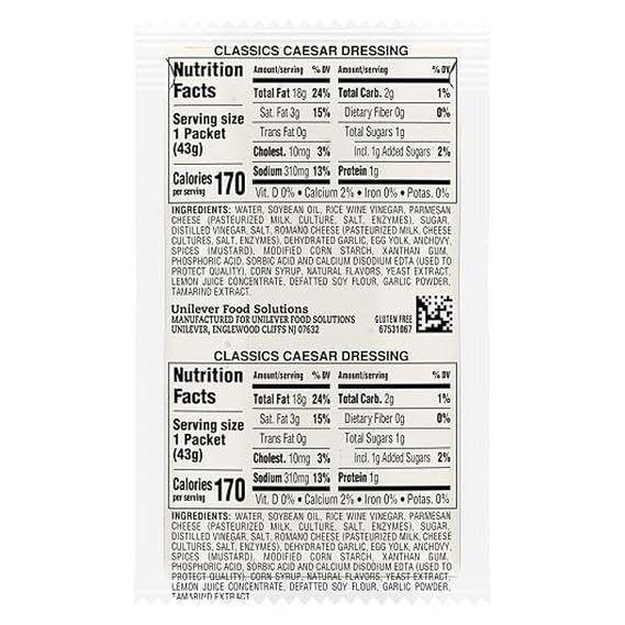 Hellmann's Classics Caesar Salad Dressing Packets, 1.5 Oz, 102 Pack