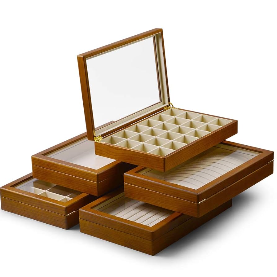 多仕切りジュエリーボックス 透明ガラス蓋 アクセサリーケース 携帯用 アクセサリーボックス 大容量 仕切り