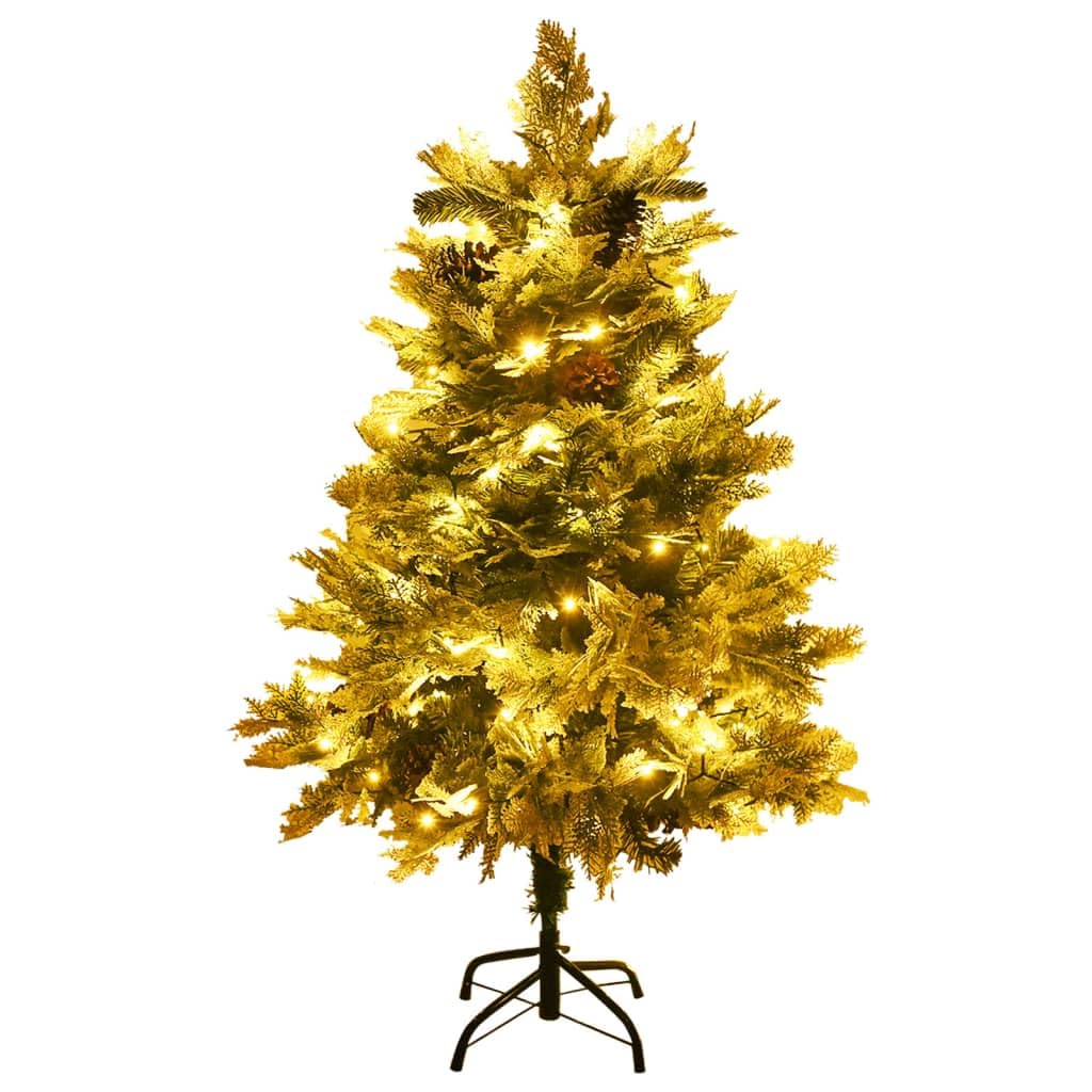 Árbol de Navidad artificial de 150 cm con 150 LED y 30 piñas, diseño plegable de PVC/PE/acero verde y blanco para salón, pasillo y oficina