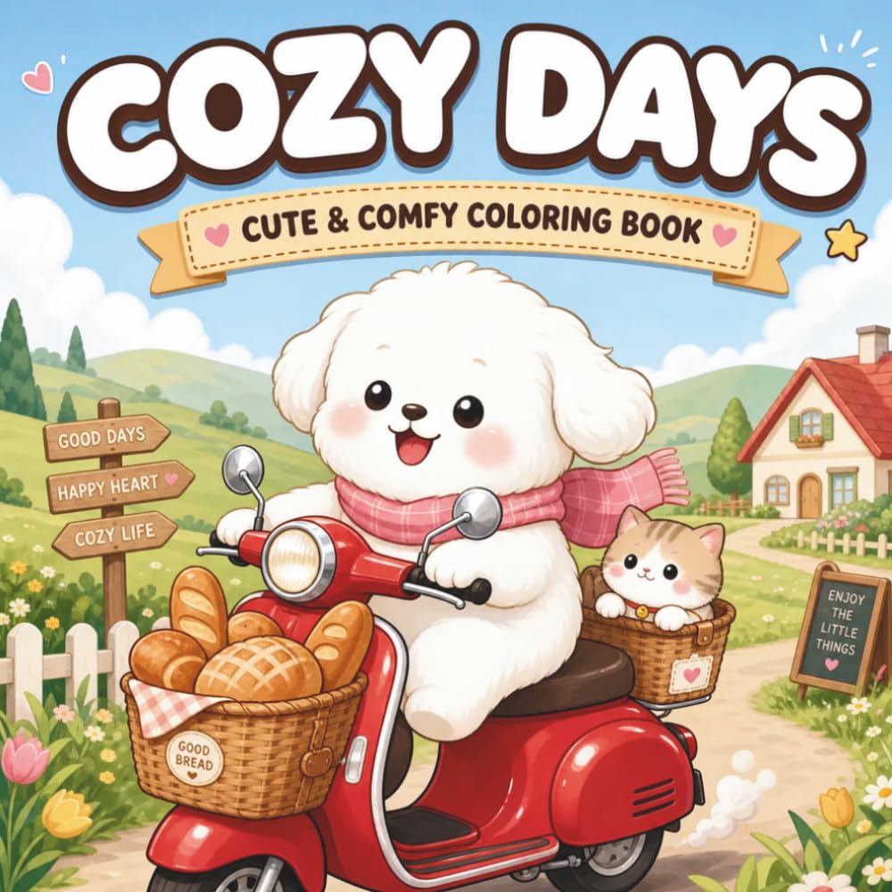 Cozy Days: Cute & Comfy Coloring Book for Adults, Teens, and Kids with Large, Bold Designs for Relaxation: Cozy Aesthetic Coloring Book with Cute Illustrations for Stress Relief