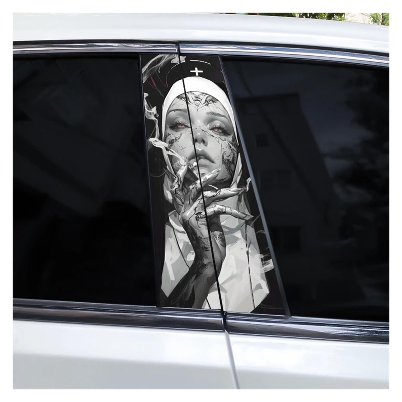 Car Side Decals 2pcs Cross Nun Sticker Car Doorpost Decal Waterproof Sunscreen for B-Pillar Door Decoration(Style AD)