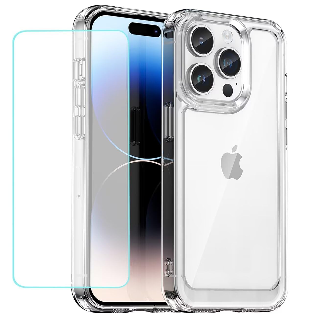 Wanyuexes Case for iPhone 14 Pro Max Case with Tempered Glass Screen Protector, Anti Yellowing Clear Hard PC Back & Soft TPU Bumper Protective Phone