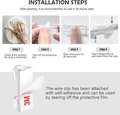 Miniatura 4 de Soporte de alambre autoadhesivo (40 unidades), clips adhesivos para cables, clips de cable, soportes de cables, clips de organización de cables