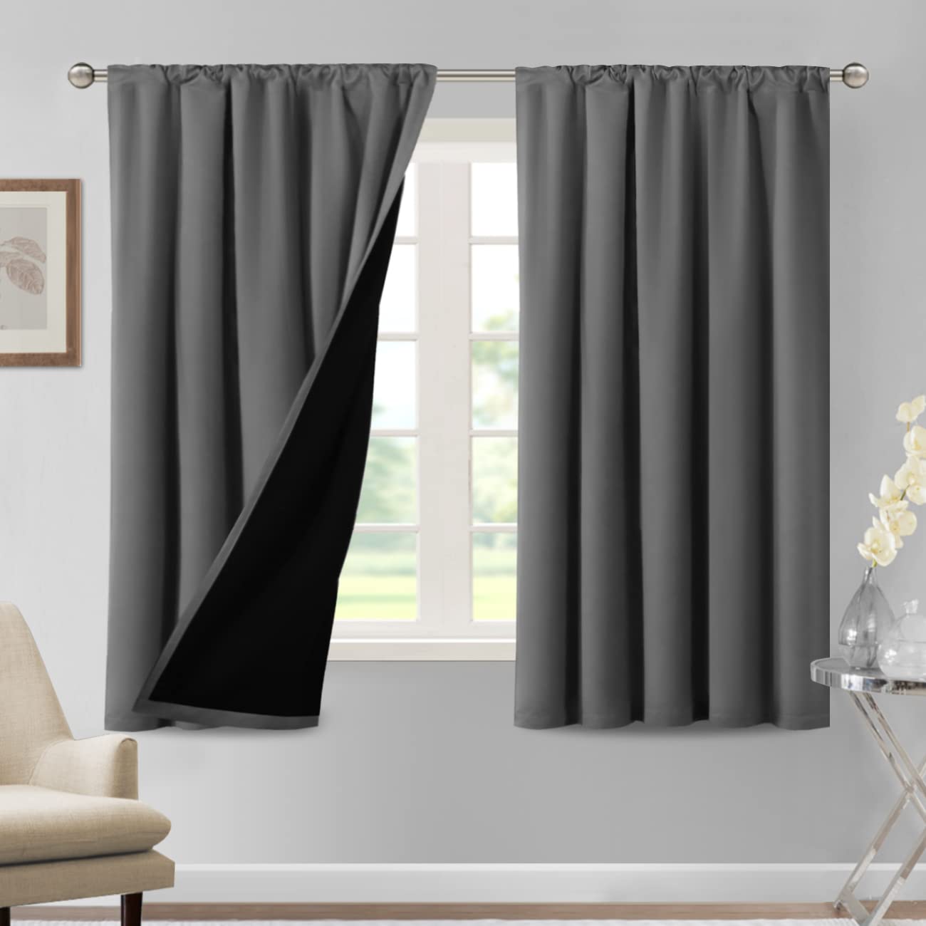 H.VERSAILTEX 100% Blackout Curtains for Bedroom Thermal Insulated Curtains & Drapes Blackout Curtains 63 Inches Long Rod Pocket Curtains for Living