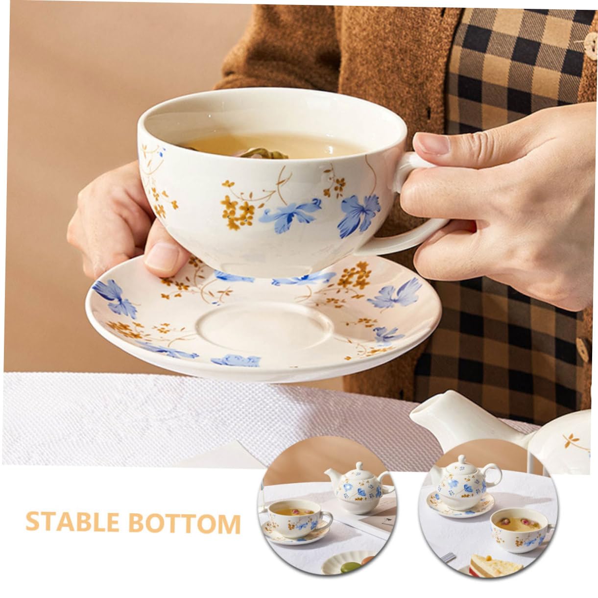 Cabilock Juego de Té de Cerámica con Tetera y Taza, 480ml y 350ml, para Hojas Sueltas o Infusión de Frutas en Viajes y Reuniones