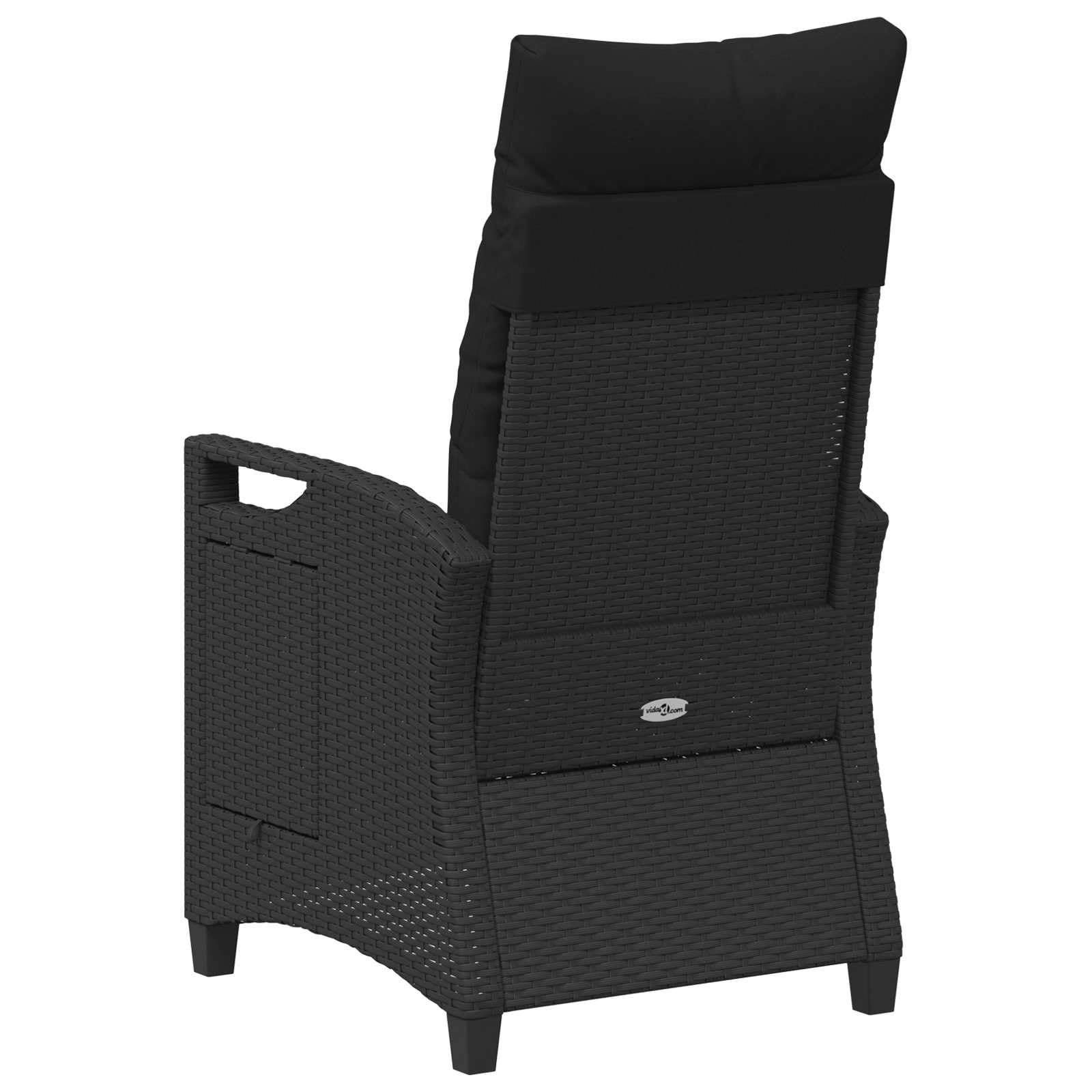 Regulowane krzesło ogrodowe czarne z polirattanu, 56 x 60 x 112 cm, krzesło outdoorowe ze składanym stołem, krzesło z podłokietnikami na taras, balkon, do ogrodu, odporne na warunki