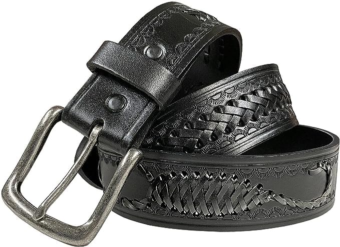 Roger Enterprises Real Genuine Leather Belt Tooled Braided Scorpion & Western Designed Stiches For Dress Casual Pants (34)