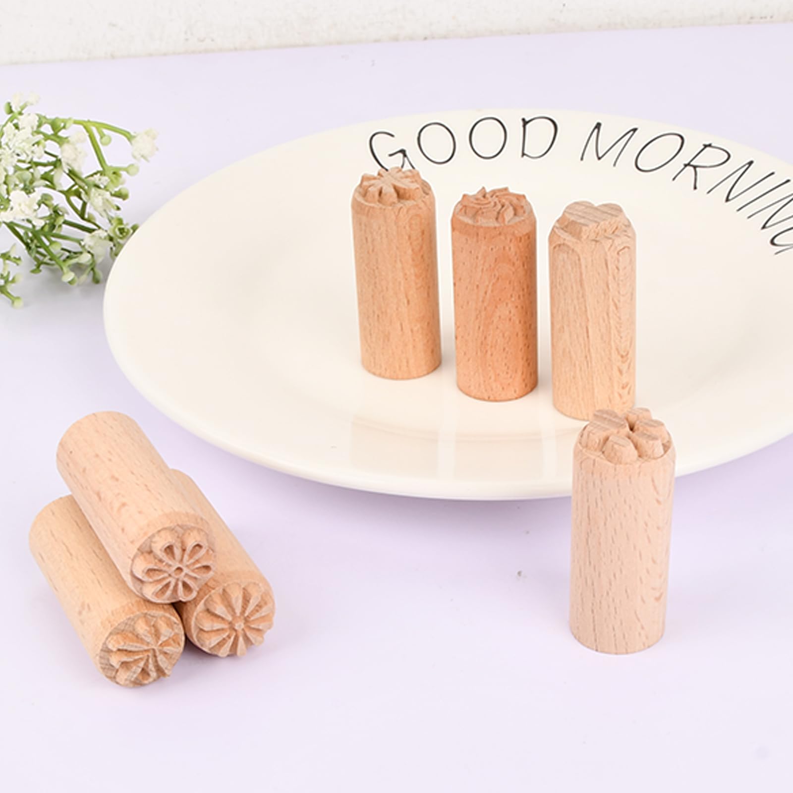 7 Tampons En Bois Pour Poterie Et Argile - Motifs Fleur, Cœur, Patte, Feuille (5x2 Cm), DIY Créatif