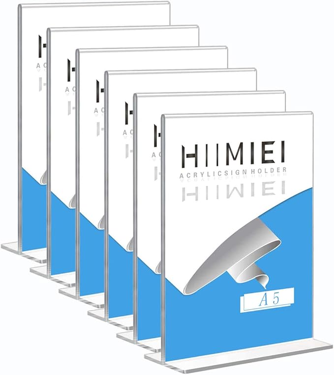 HIIMIEI A5 Acrylic Poster Menu Holder, 6 Pack Table Display Stand Sign