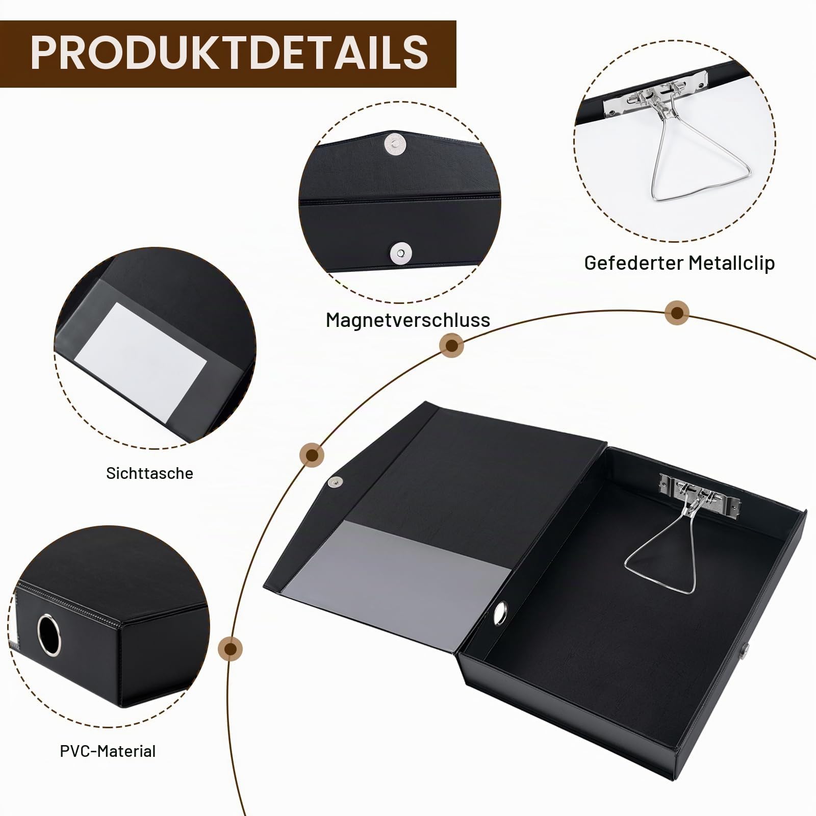 Archivbox A4, 6 Stück Archiv-Schachtel, 50mm Rückenbreite, Schwarz | Faltbarer Aktenbox mit Deckel, Magnetverschluss und Klammer, A4 Dokumentenbox für Büro, Zuhause, Schule