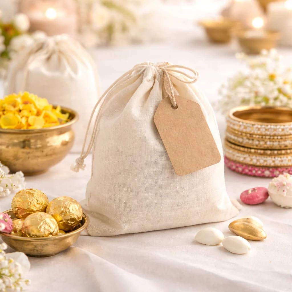 Cotton Drawstring Bag 4*5 inch | Reusable Cloth Storage Pouch with String Closure | Multipurpose Organizer for Travel, Gift Packing, Laundry & Daily Use | Washable Fabric Bags (10 PCS)-image-29