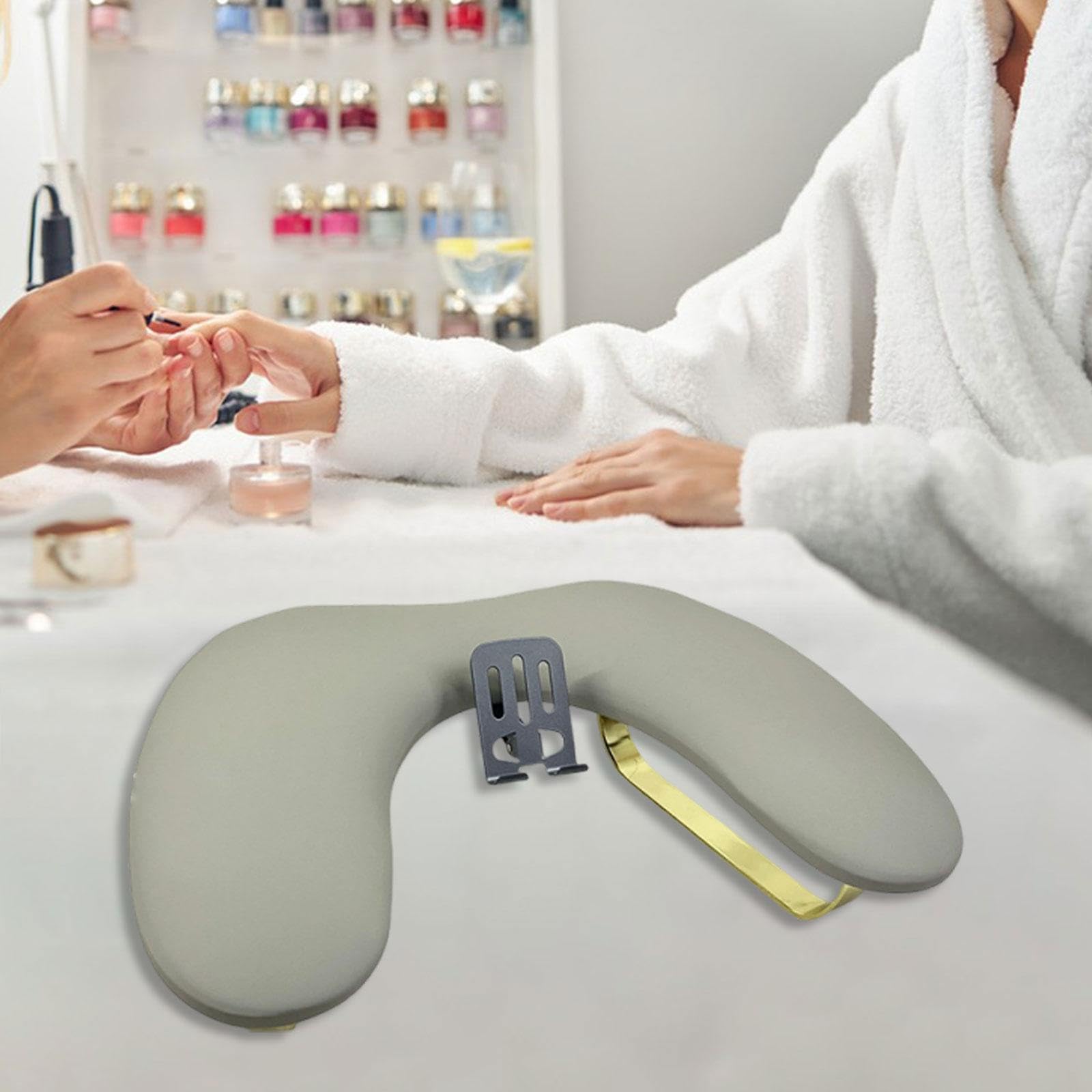 Poggiabraccio per Manicure Cuscino Mano Poggiapolso Stand Supporto Cuscino Manicure Struttura Robusta in Pelle Spugna E Metallo Ergonomico con Porta T, Grigio