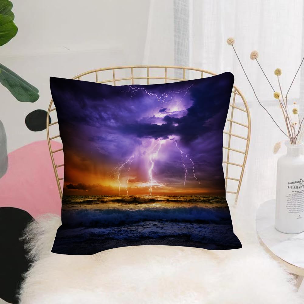 HYOSXW Cushion Cover,Throw Pillow Case Home Decorative for Living Room Bedroom Sofa Chair 16X16 Inch,Lake Decor,Epic Lightning and Storm on the Sea Wave Horizon Bad Weather Atmosph,Pillowcase 40X40cm