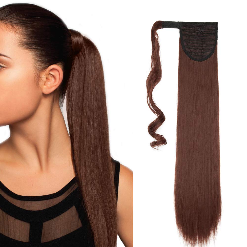 32"(81cm) SEGO Coleta Postiza Larga Pelo Sintético Se Ve Natural [Castaño Oscuro] Extensiones de Cabello Clip Cola Lisa Ponytail Extension (140g) — view 83