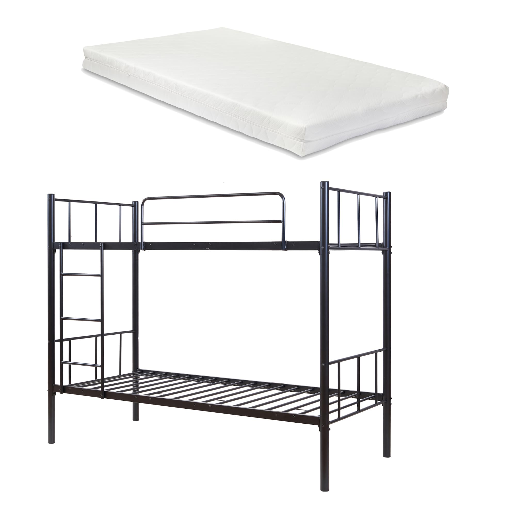 [en.casa] Letto a Castello a 2 Posti con Materassi a Schiuma Fredda 90x200 cm Struttura in Acciaio Scaletta e Sponda Barriera Anticaduta per Cameretta Ospiti Casa Vacanza - Nero