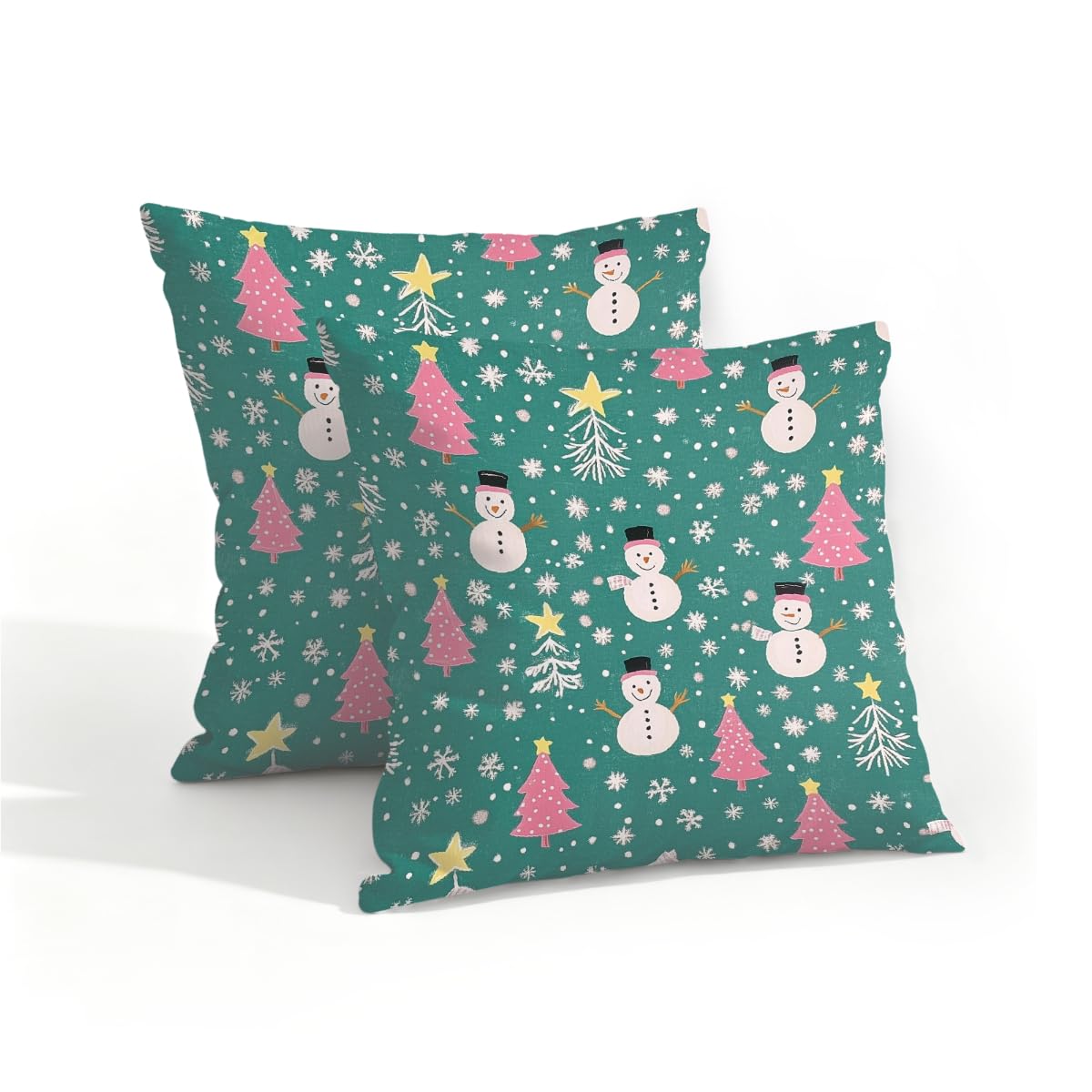 Outdoor Pillow Covers Waterproof Pillowcases 16x16IN Set of 2 Cute Christmas Tree Snowman On Gree Decorative Throw Cushion Case for Couch Sofa Garden Patio Furniture