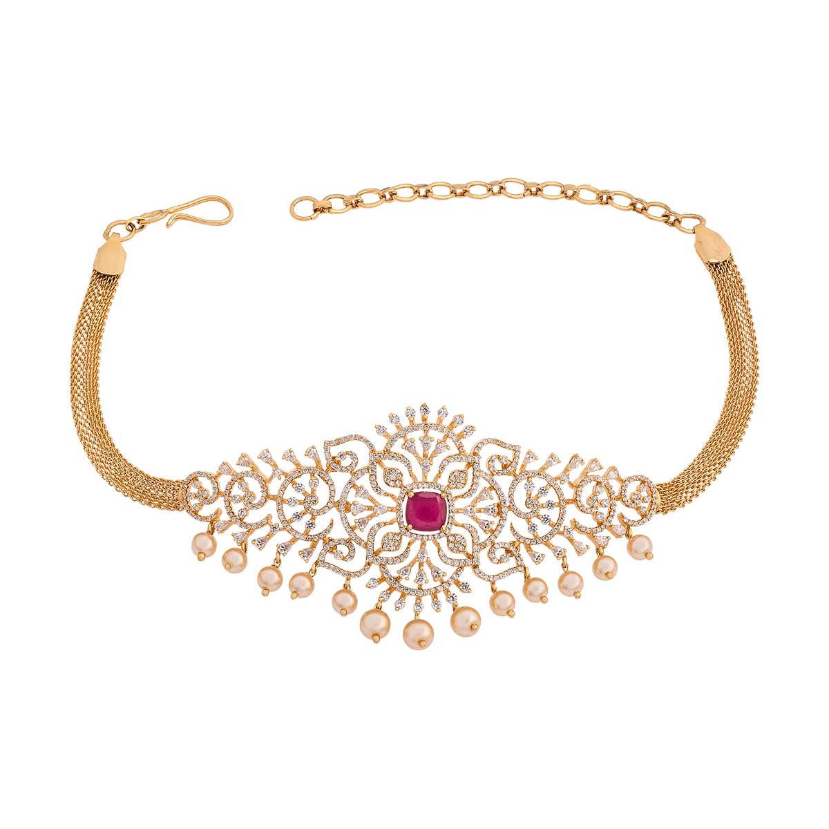 Fashion Jewellery Ruby Gold Rose Plated Zircon Bajuband Armlet with Adjustable Chain for Women | Bridal, Bridesmaid & Occasion Wear-image-19