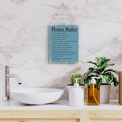 Miniatura 5 de Letrero colgante de madera con reglas de la casa, decoración del hogar, arte de pared para sala de estar, cita inspiradora para la familia, letreros