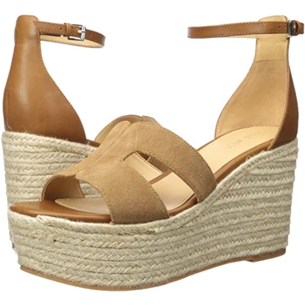 NINE WEST Adelyn Dark Natural Suede Wedge Espadrille Sandals -12 M