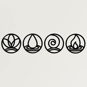 DEKADRON Metal Wall Art, Four Elements Metal Wall Decor, Home Decor, Interior Decoration, Metal Sign Black