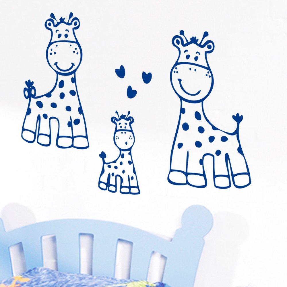 Sticker de famille de girafes bleu contemporain 100x55