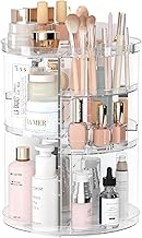 Rotating Makeup Organizer, DIY 8 Adjustable Layers Spinning Skincare Organizer, Cosmetic Display Case with Brush Holder Perfume Tray, Multi-Function Storage Carousel for Vanity (L)
