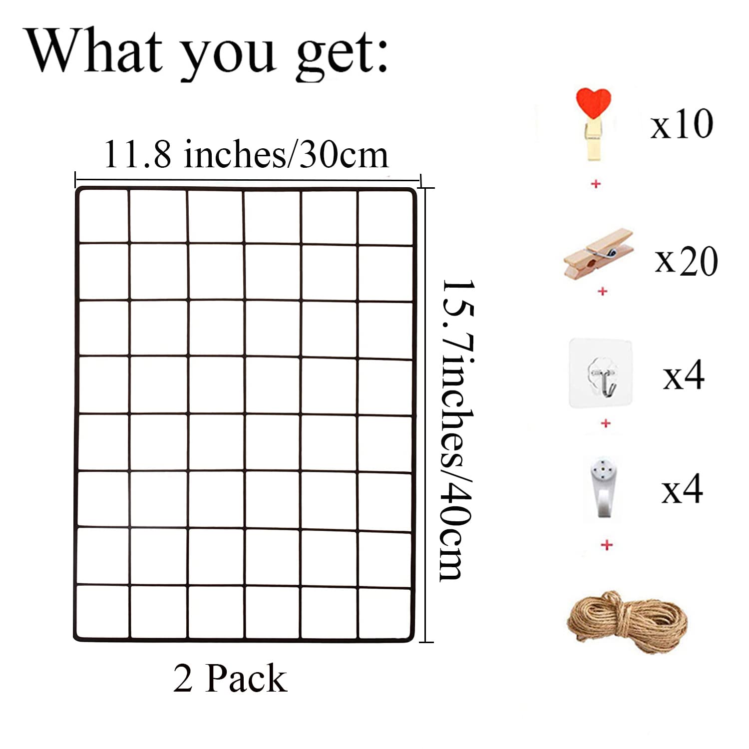 GBYAN Wall Grid 2 Pack Wire Photo Grid Panels Black Memo Board Wall Organizer (black)