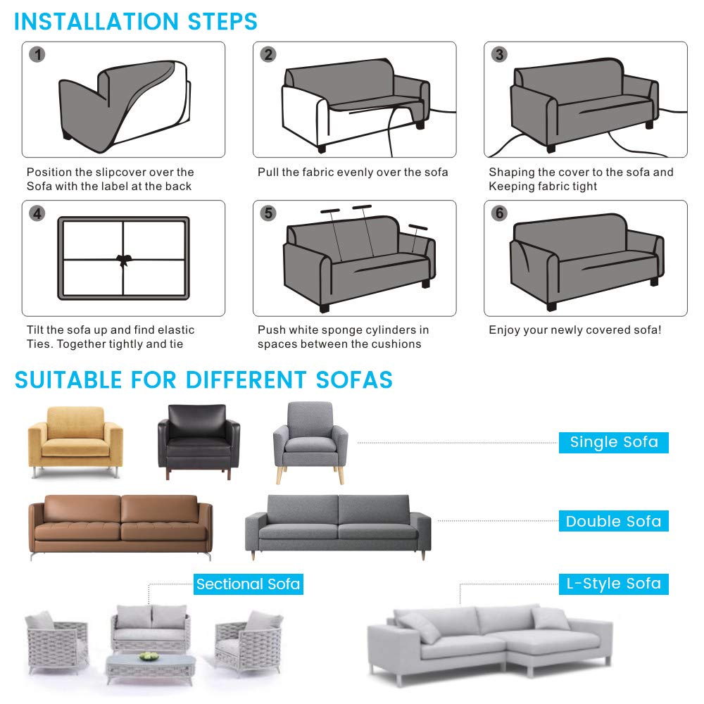 ele ELEOPTION Sofa Überwürfe elastische Stretch Sofa Bezug 2er Set 3 Sitzer für L Form Sofa inkl. 2 Stücke Kissenbezug (Grau)