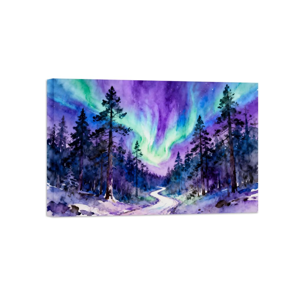 OZPWBVY Northern Lights Tree Landscape Canvas Prints Ready to Hang 70x105cm Wrapped Canvas