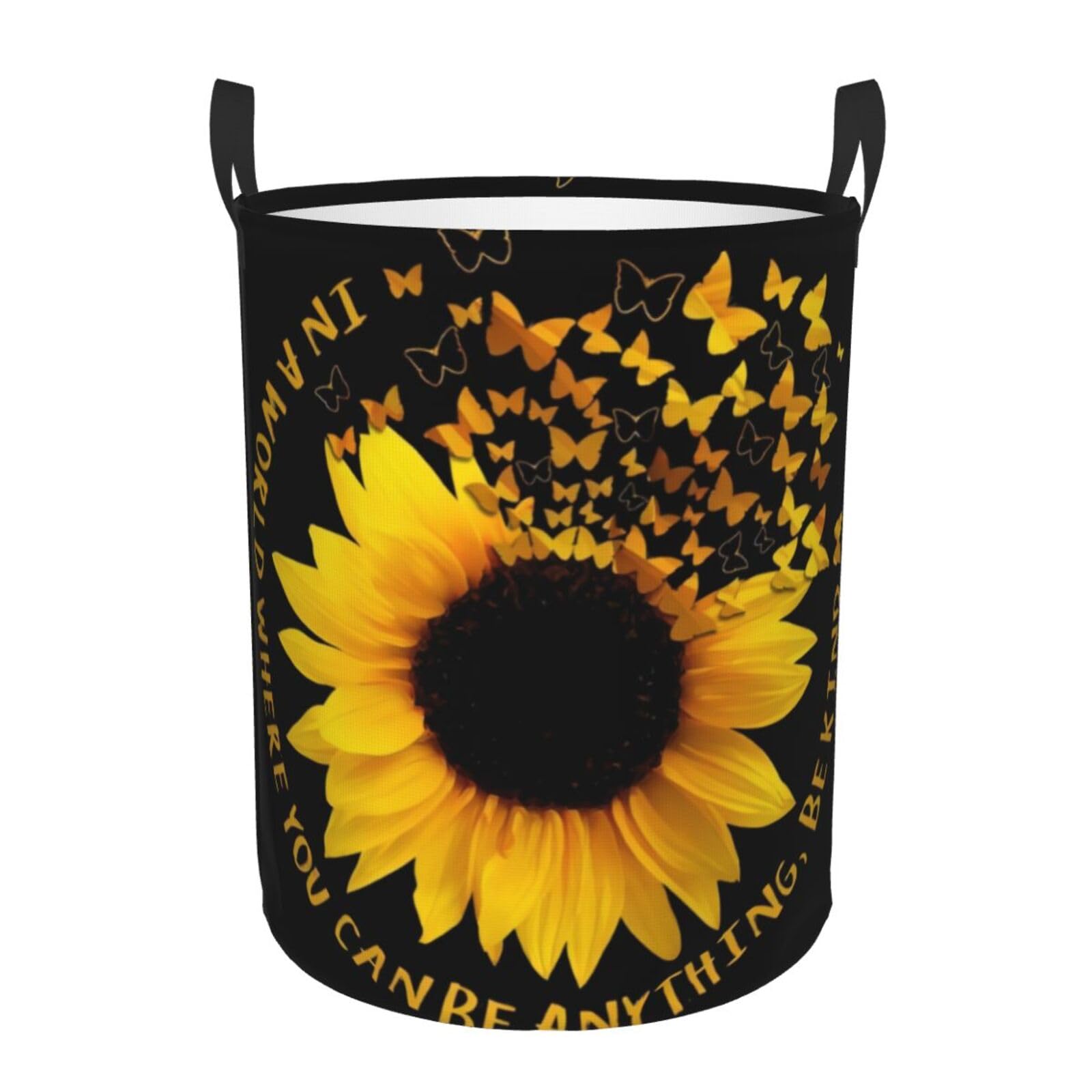 M Circular Hamper – Collapsible butterfly and sunflower Print Laundry Basket