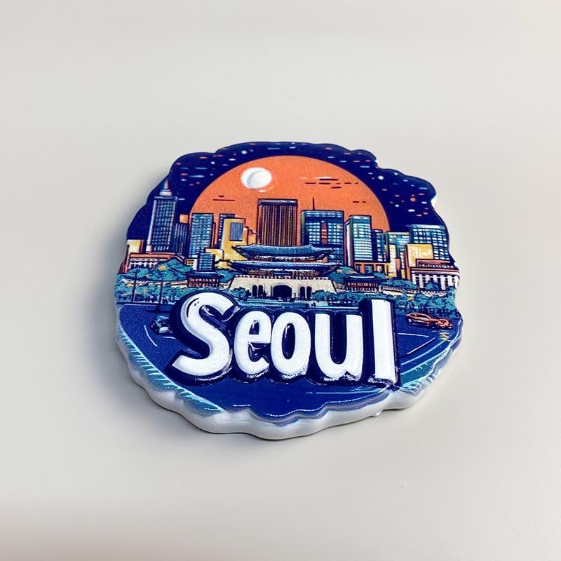 Imán decorativo de resina 3D con skyline de Seúl miniatura 6