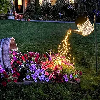 Solar Lights Garden Art Watering Can with Lights String,Solar Lantern Outdoor Hanging Waterproof, Outdoor Decorative Retro Metal Solar Lights for Garden Table Patio Yard Pathway Walkway (Kettle Small)
