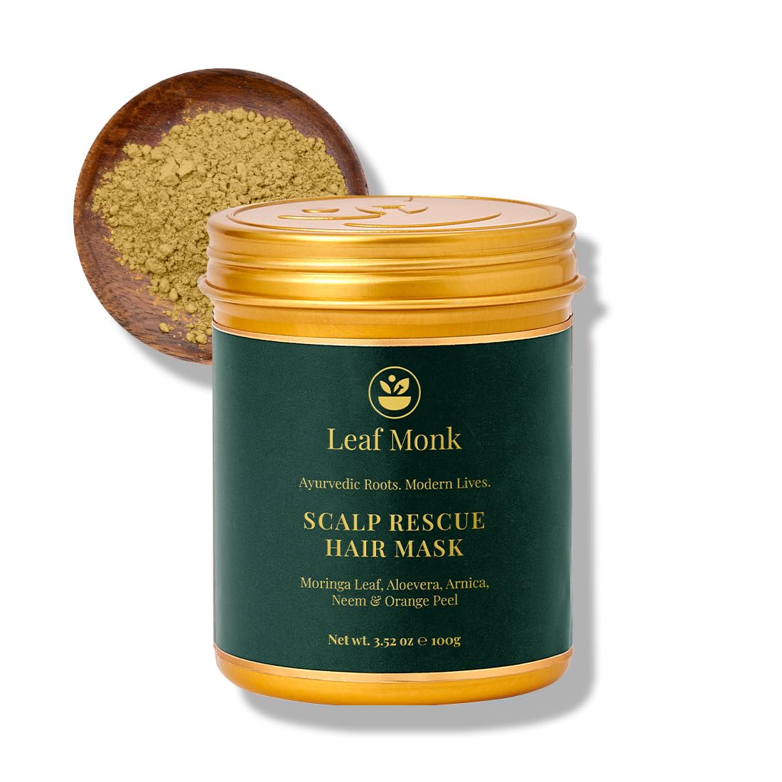 Leaf Monk Ayurvedic Scalp Rescue Hair Mask | Deep Cleansing, Dandruff, Itchiness & Healthy Fuller Hair | With Moringa Leaf Powder - Aloe Vera, Arnica, Neem,Orange Peel-100gr