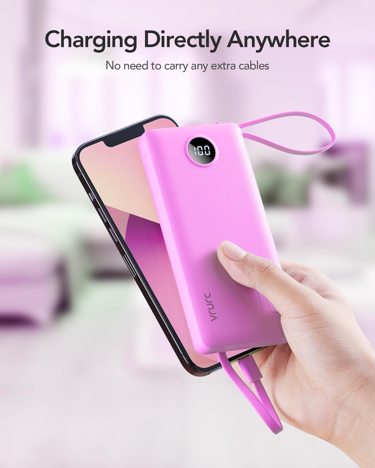 VRURC Portable Charger, Slim Power Bank Built-in 4 Cables, Travel Essential view 8