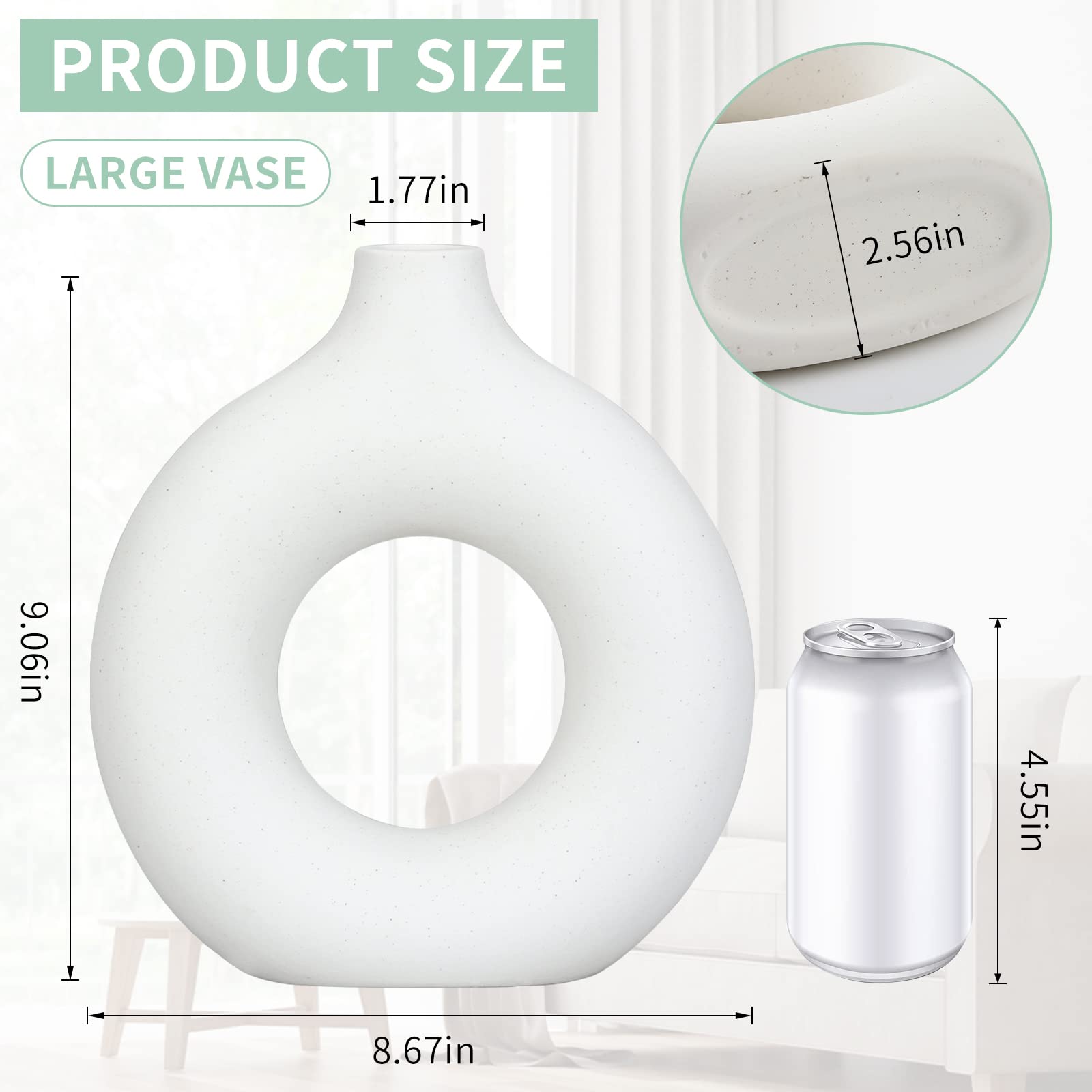 White Ceramic Vases for Decor,Round Matte Donut Vase Modern Home Decor Vase Minimalist Boho Style for Living Room Bedroom Dinner Table