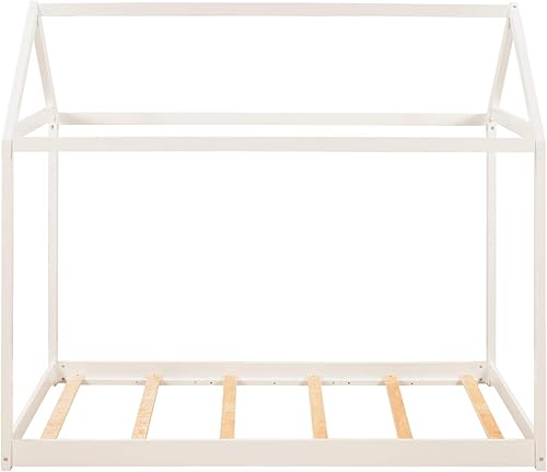 Miniatura 29 de Cama de metal de tamaño individual con valla para niños, adolescentes, niñas, niños, cama de piso de casa, camas Montessori, se puede decorar marco