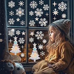 AMIJOUX Calcomanías de Ventana de Copo de Nieve, Adhesivos Anticolisión para Ventanas de Vidrio Y Puertas Corredizas, Película de Vinilo Prismático Reutilizable de PVC